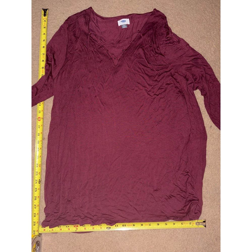 Old Navy Mens 2X Burgundy Maroon Lace Up V-Neck Long Sleeve Jersey Top T29-5